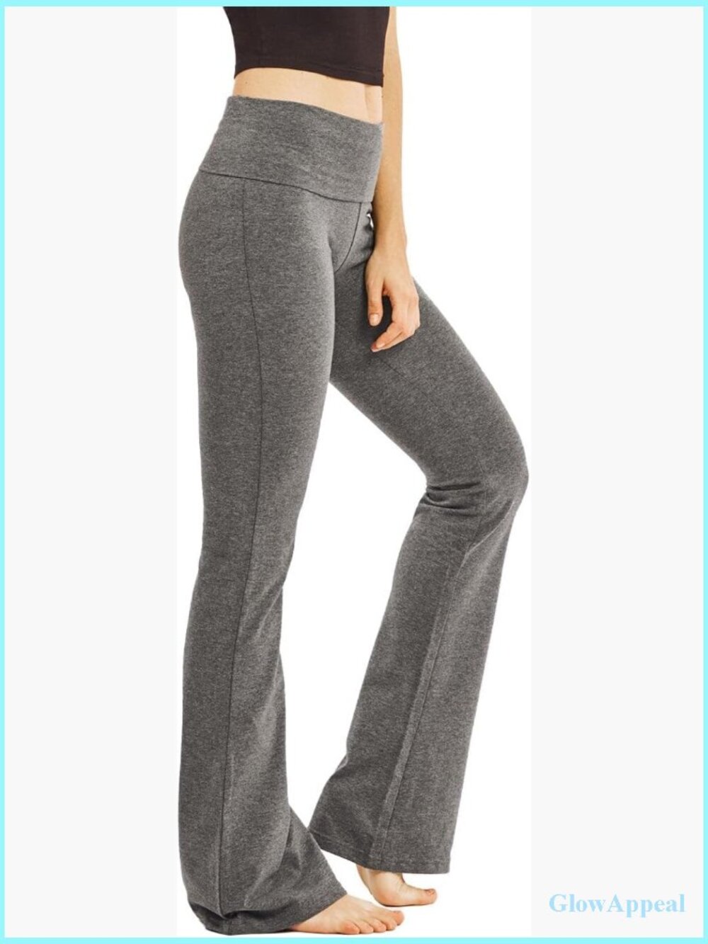 Soft Cotton Spandex Yoga Pants High Rise Flared Fold Over Waistband